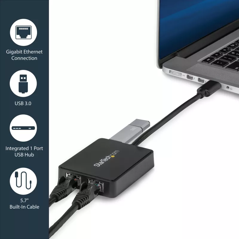 StarTech.com USB 3.0 į dviejų prievadų Gigabit Ethernet adapterį NIC su USB prievadu