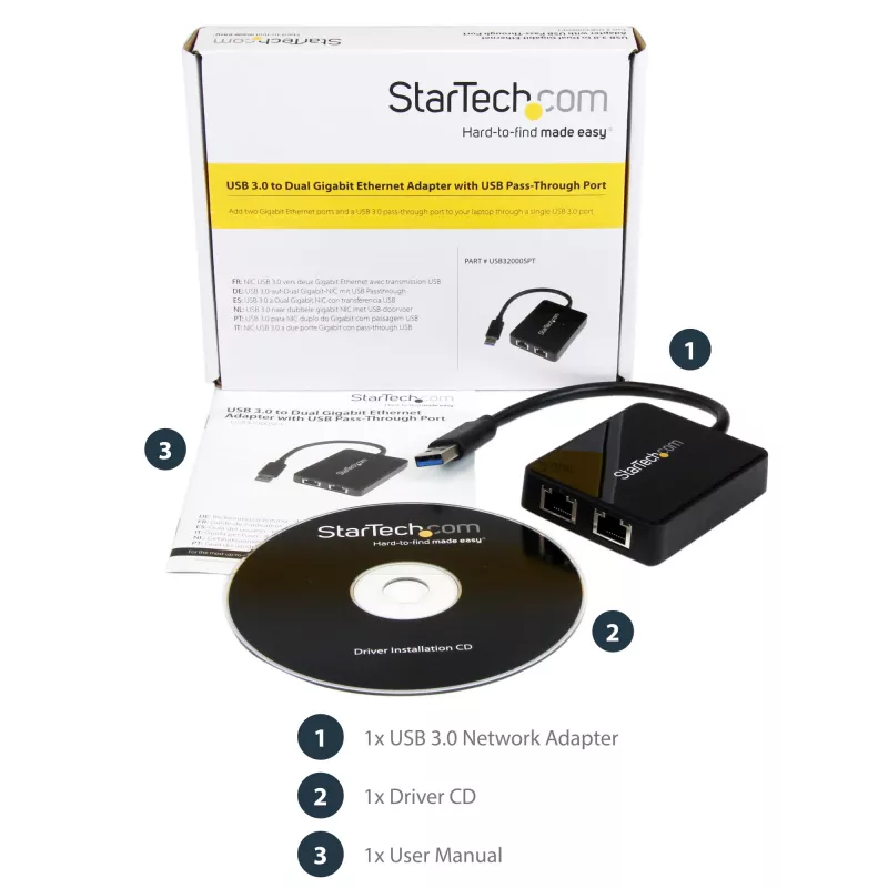 StarTech.com USB 3.0 į dviejų prievadų Gigabit Ethernet adapterį NIC su USB prievadu
