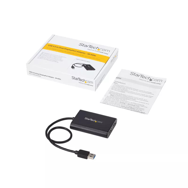 StarTech.com USB 3.0 į dviejų DisplayPort adapterį - 4K 60Hz, 3.2 Gen 1 (3.1 Gen 1), USB Type-A, DisplayPort išvestis, 4096 x 2160 pikselių