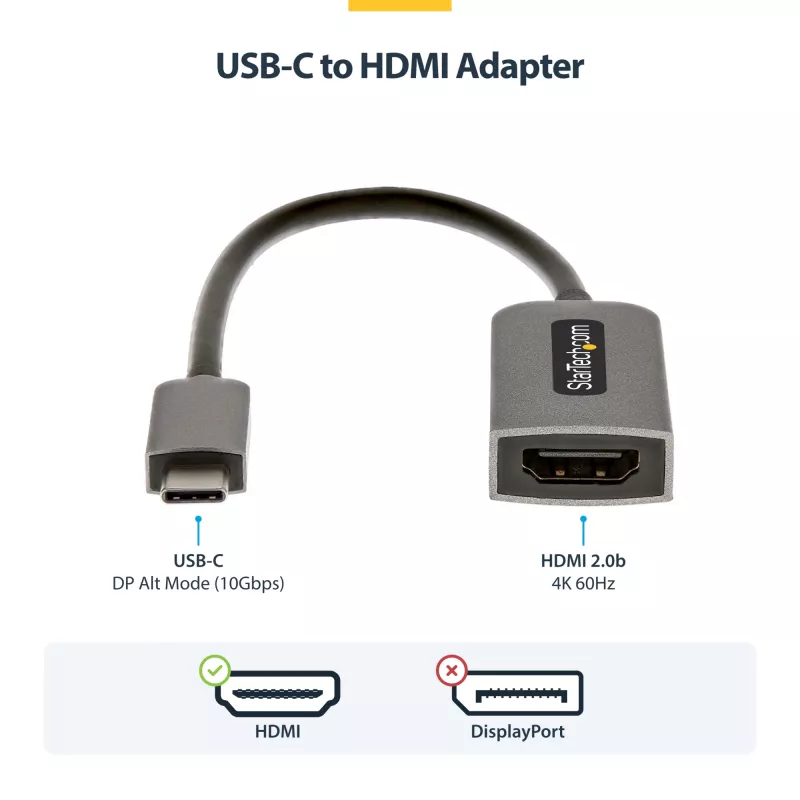 StarTech.com USB-C to HDMI Adapter, 4K 60Hz Video, HDR10, USB-C to HDMI Monitor Dongle, USB4 / Thunderbolt Suderinama