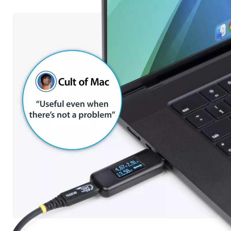 StarTech.com USB-C maitinimo testeris, skaitmeninis multimetras, dvikryptis įtampos ir srovės matuoklis, iki 240 W PD EPR, nešiojamasis USB-C kabelio ir prievado maitinimo matuoklis