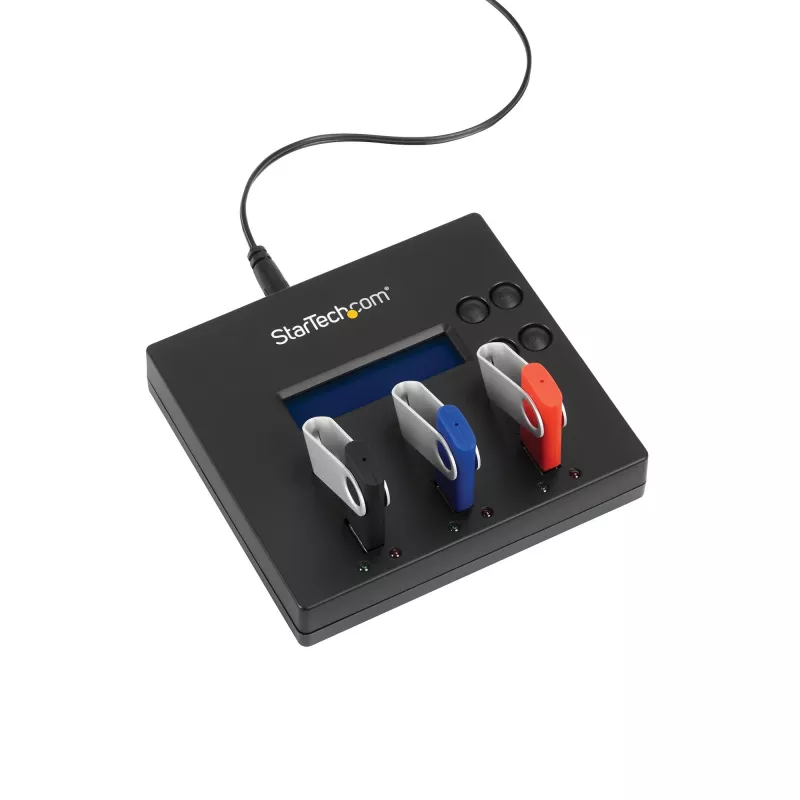„StarTech.com“ atskiras USB atmintinės kopijuoklis ir trintuvas 1:2, kelių USB atmintinių kopijavimo įrenginys, sistemos, failų ir viso disko kopijavimas 1,5 GB/min greičiu, vienkartinis ir 3 kartų saugus trynimas, LCD ekranas – TAA