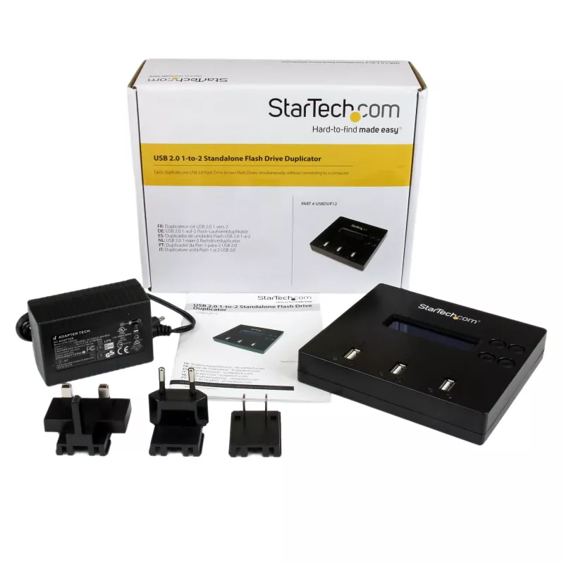 „StarTech.com“ atskiras USB atmintinės kopijuoklis ir trintuvas 1:2, kelių USB atmintinių kopijavimo įrenginys, sistemos, failų ir viso disko kopijavimas 1,5 GB/min greičiu, vienkartinis ir 3 kartų saugus trynimas, LCD ekranas – TAA