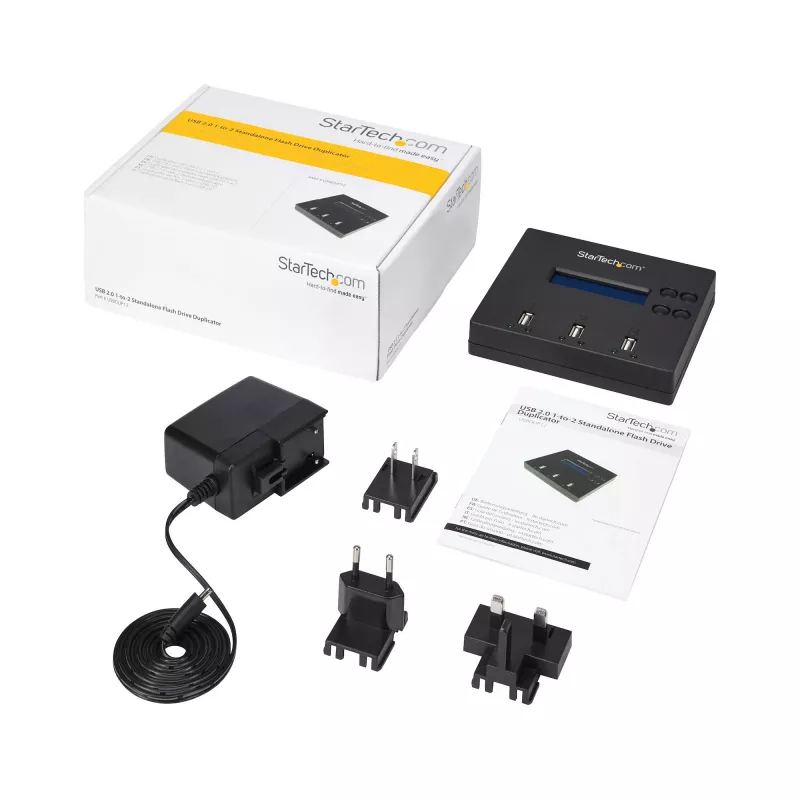 „StarTech.com“ atskiras USB atmintinės kopijuoklis ir trintuvas 1:2, kelių USB atmintinių kopijavimo įrenginys, sistemos, failų ir viso disko kopijavimas 1,5 GB/min greičiu, vienkartinis ir 3 kartų saugus trynimas, LCD ekranas – TAA