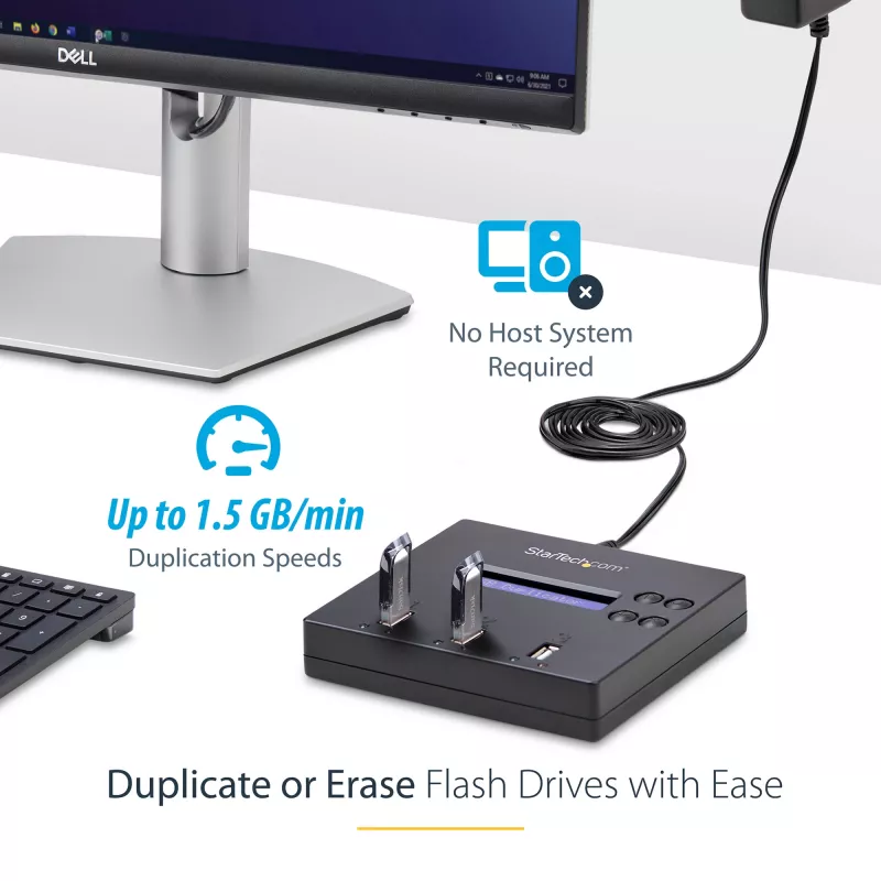 „StarTech.com“ atskiras USB atmintinės kopijuoklis ir trintuvas 1:2, kelių USB atmintinių kopijavimo įrenginys, sistemos, failų ir viso disko kopijavimas 1,5 GB/min greičiu, vienkartinis ir 3 kartų saugus trynimas, LCD ekranas – TAA