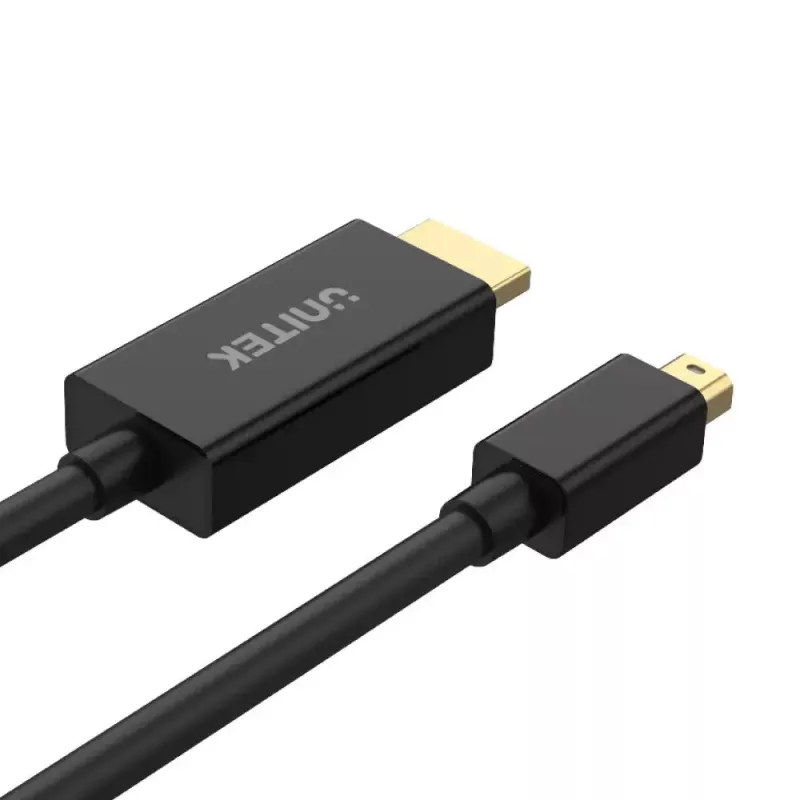 Vaizdo kabelio adapteris Unitek Mini DisplayPort į HDMI 2 m, HDMI 1.4, 4K@30Hz, HDCP 2.0, paauksuoti kontaktai, juodas