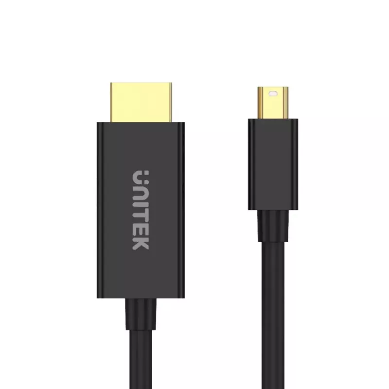Vaizdo kabelio adapteris Unitek Mini DisplayPort į HDMI 2 m, HDMI 1.4, 4K@30Hz, HDCP 2.0, paauksuoti kontaktai, juodas
