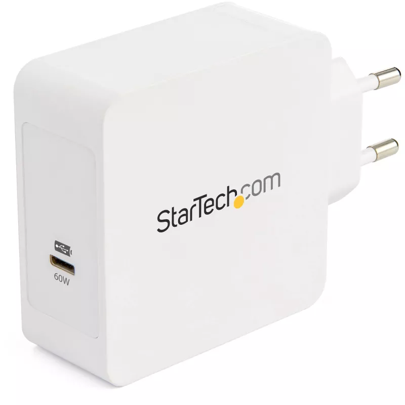 StarTech.com USB-C sieninis įkroviklis - USB-C nešiojamojo kompiuterio įkroviklis 60W PD - 6 pėdų/2 m laidas - Universalus kompaktiškas C tipo maitinimo adapteris - Dell XPS/Lenovo X1 Carbon/HP EliteBook/MacBook - USB IF/CE sertifikuotas