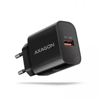Axagon ACU-QC18 QC 3.0 1× OUTPUT sieninis įkroviklis 18W, patalpų, kintamoji srovė, juodas