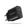 Axagon ACU-QC18 QC 3.0 1× OUTPUT sieninis įkroviklis 18W, patalpų, kintamoji srovė, juodas