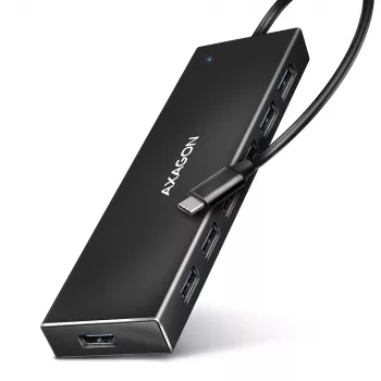 Axagon HUE-F7C 7x USB 3.2 Gen 1 ALU PLONAS hub mikro maitinimo IN 30cm USB-C USB 3.2 Gen 1 (3.1 Gen 1) Type-A 5000 Mbit/s Juoda