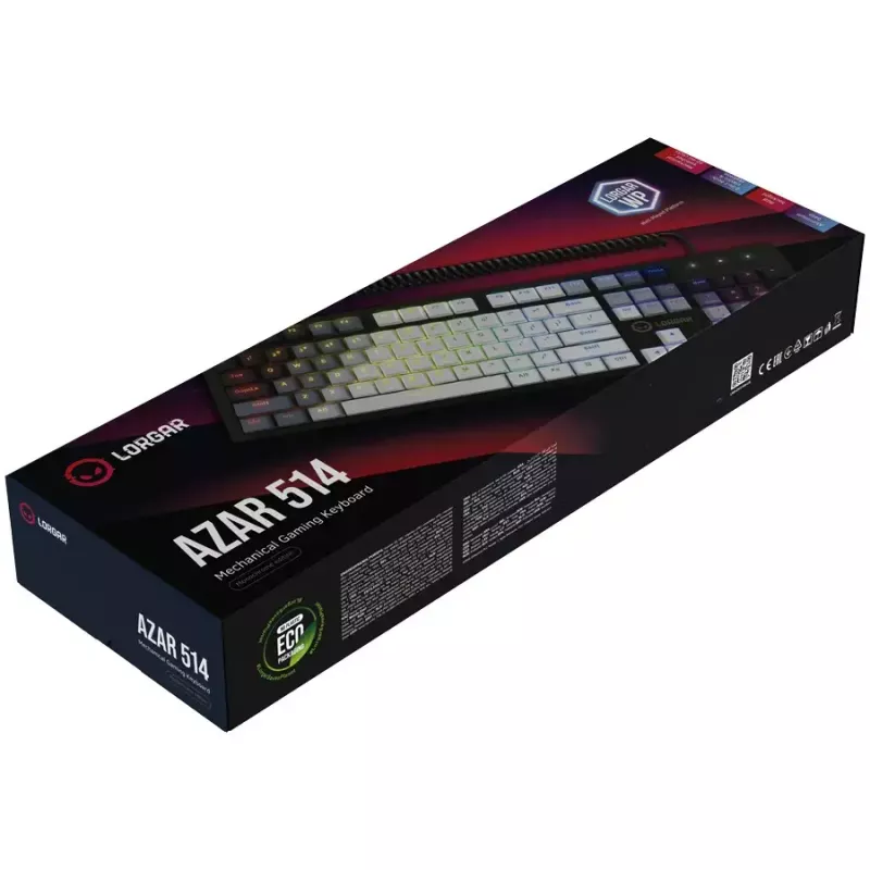 Mechaninė klaviatūra LORGAR Azar 514 balta su RGB foniniu apšvietimu, ENG išdėstymu