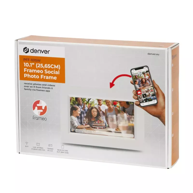 Skaitmeninis nuotraukų rėmelis Denver PFF-1015W 10,1 colio jutiklinis ekranas Wi-Fi 1280x800