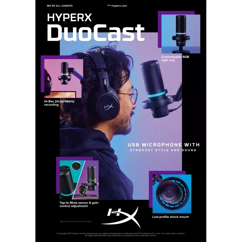HyperX DuoCast – USB mikrofonas (juodas) – RGB apšvietimas