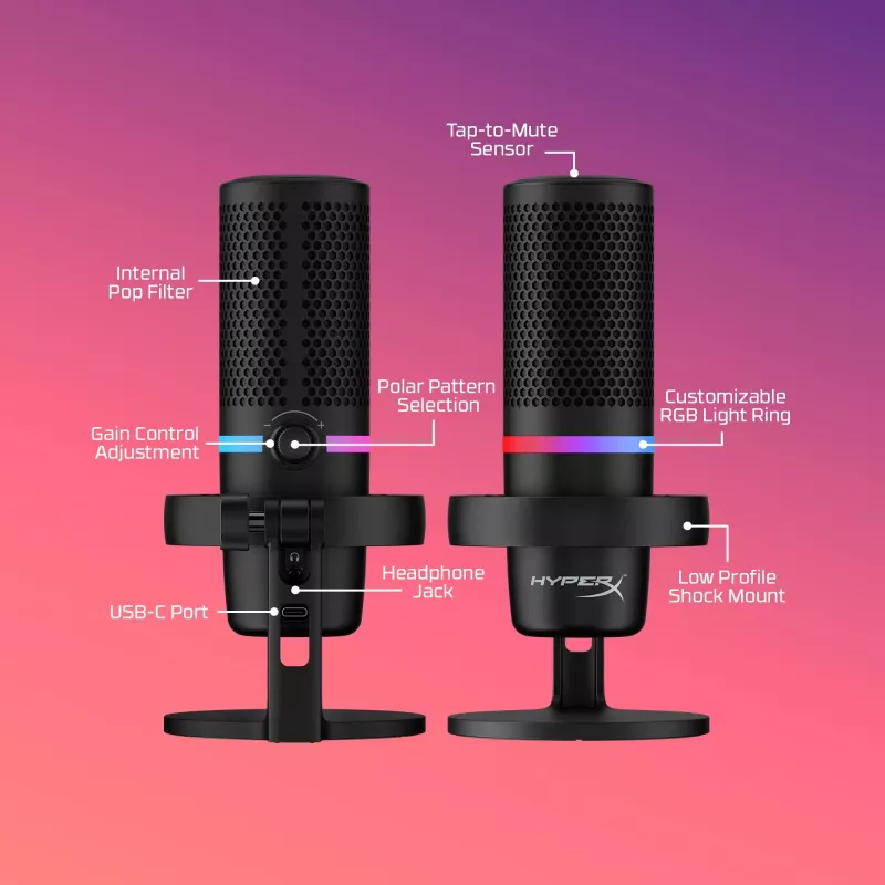 HyperX DuoCast – USB mikrofonas (juodas) – RGB apšvietimas