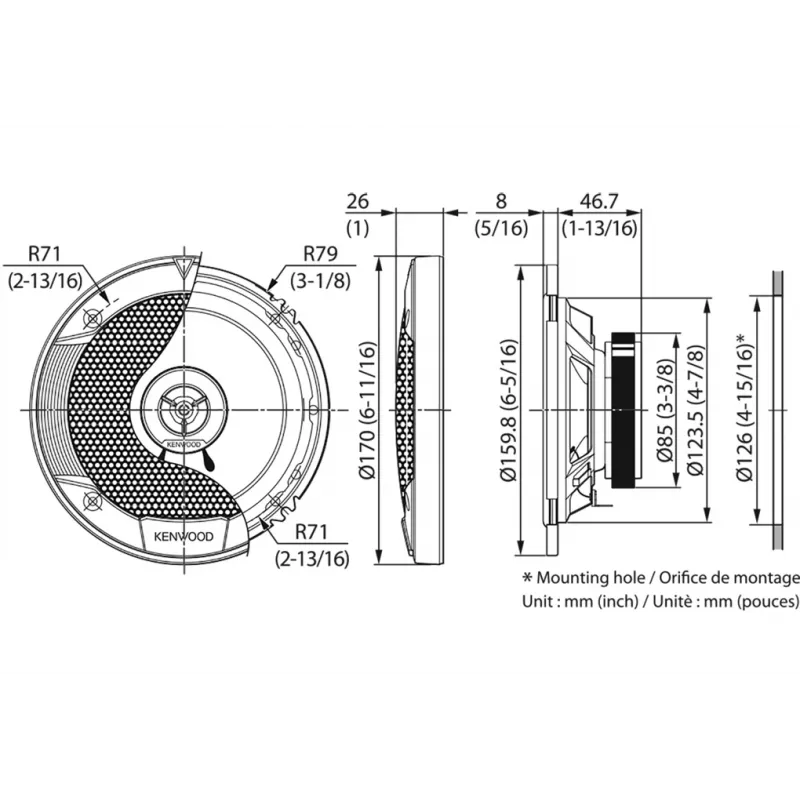 Kenwood KFC-S1676EX automobilinis garsiakalbis Apvalus 3 krypčių 330 W 2 vnt.