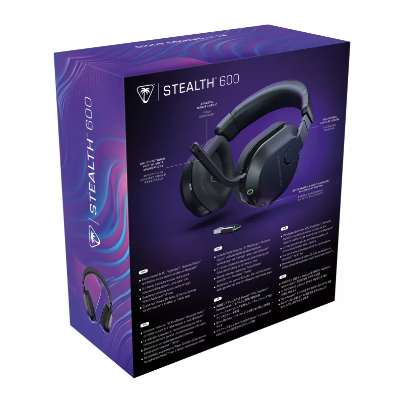 Turtle Beach Stealth 600 Juoda PC belaidės žaidimų ausinės su iki 80 val. baterija, 50 mm garsiakalbiais ir Bluetooth, skirtos PC, PS5, PS4 ir mobiliesiems įrenginiams