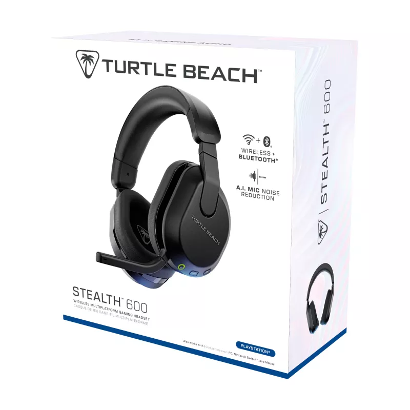 Turtle Beach Stealth 600 Juodos Spalvos PlayStation Belaidės Žaidimų Ausinės su Iki 80 val. Baterija, 50 mm Garsiakalbiais ir Bluetooth, skirtos PS5, PS4, PC ir Mobiliesiems
