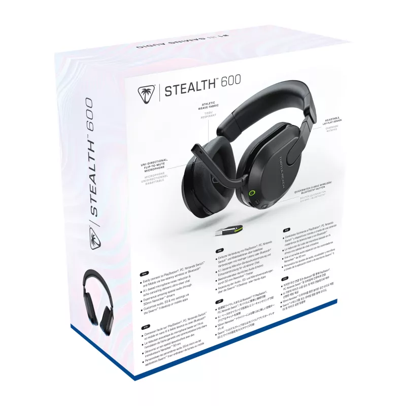 Turtle Beach Stealth 600 Juodos Spalvos PlayStation Belaidės Žaidimų Ausinės su Iki 80 val. Baterija, 50 mm Garsiakalbiais ir Bluetooth, skirtos PS5, PS4, PC ir Mobiliesiems
