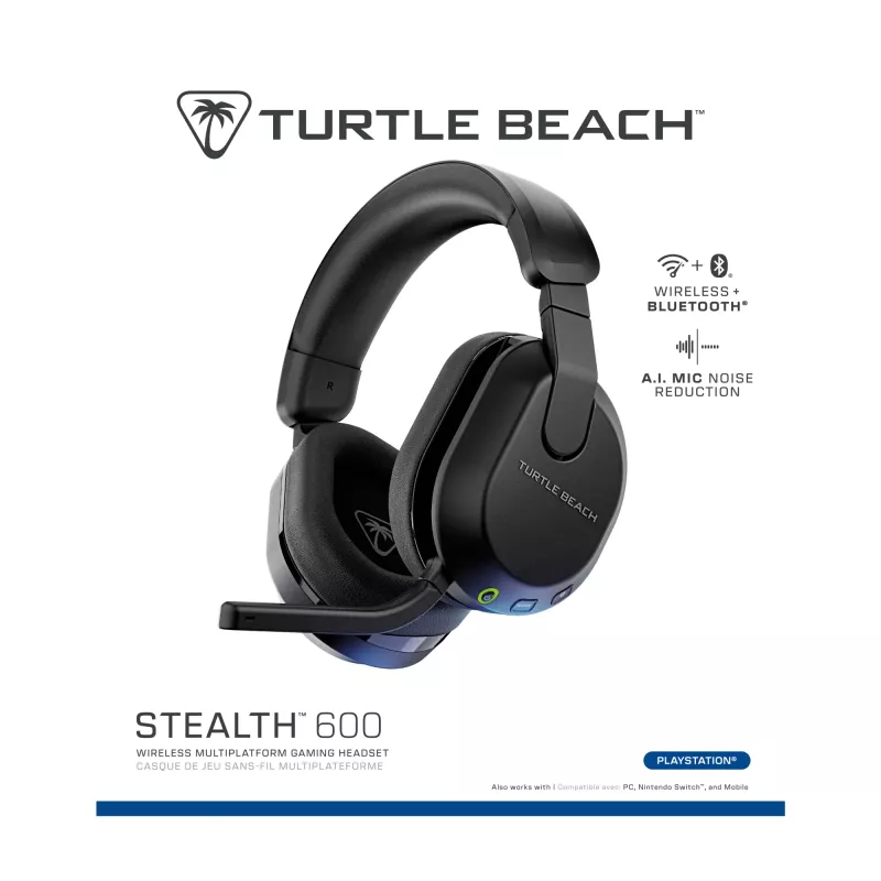 Turtle Beach Stealth 600 Juodos Spalvos PlayStation Belaidės Žaidimų Ausinės su Iki 80 val. Baterija, 50 mm Garsiakalbiais ir Bluetooth, skirtos PS5, PS4, PC ir Mobiliesiems