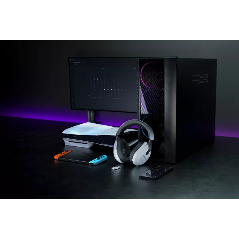 Turtle Beach Stealth 600 White PlayStation belaidės žaidimų ausinės su iki 80 val. baterija, 50 mm garsiakalbiais ir Bluetooth, skirtos PS5, PS4, PC ir mobiliesiems įrenginiams