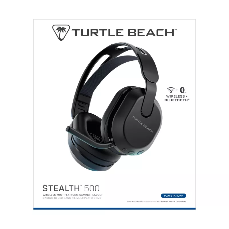 Turtle Beach Stealth 500 Juoda PlayStation belaidės žaidimų ausinės su iki 40 val. baterija ir Bluetooth, skirtos PS5, PS4, PC ir mobiliesiems