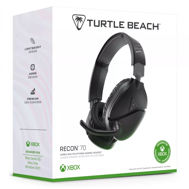 Turtle Beach Recon 70 Juoda Xbox laidinės žaidimų ausinės. Oficialiai licencijuotos Xbox Series X, S ir Xbox One