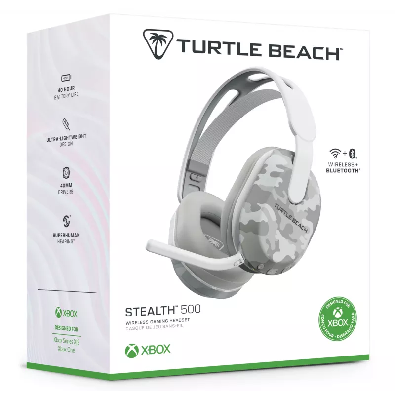 Turtle Beach Stealth 500 Arctic Camo Xbox belaidės žaidimų ausinės su iki 40 val. baterija, skirtos Xbox Series X/S, Xbox One ir veikia per Bluetooth, PC bei mobiliesiems
