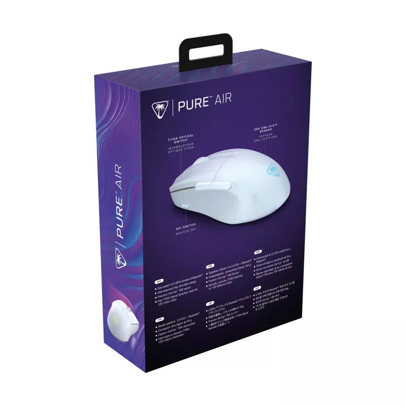 Turtle Beach Pure Air White - itin lengva belaidė ergonomiška RGB žaidimų pelė, 26K DPI optinis jutiklis, 125h baterija, RGB apšvietimas