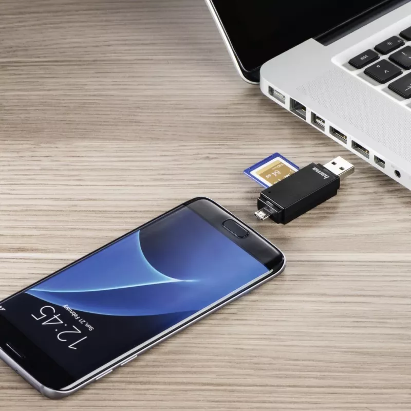 Hama Basic USB 2.0 OTG kortelių skaitytuvas, SD/microSD, juodas