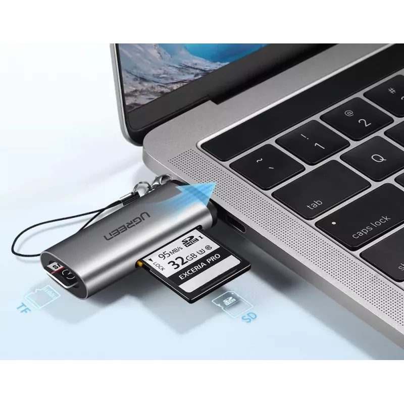 Ugreen 50704 kortelių skaitytuvas USB 3.2 Gen 1 (3.1 Gen 1) Type-C pilkas