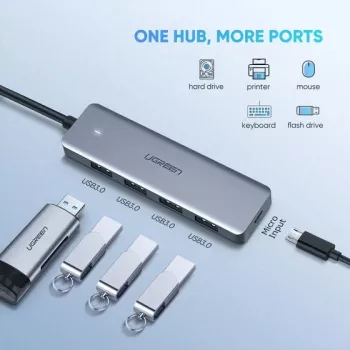 Ugreen 70336 sąsajos šakotuvas USB 3.2 Gen 1 (3.1 Gen 1) Type-C 5000 Mbit/s