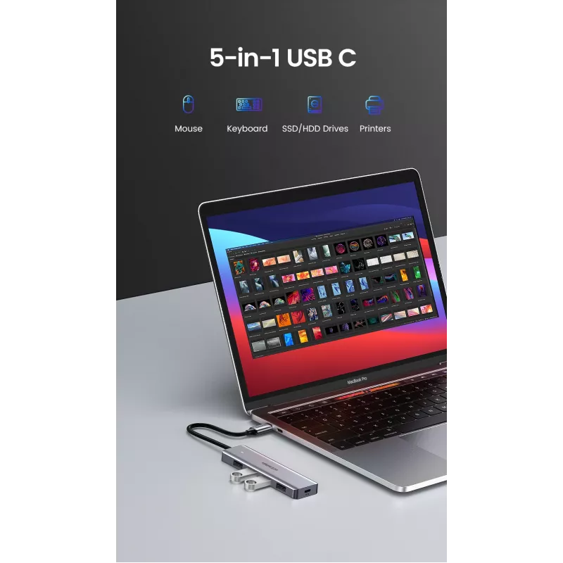 Ugreen 70336 sąsajos šakotuvas USB 3.2 Gen 1 (3.1 Gen 1) Type-C 5000 Mbit/s
