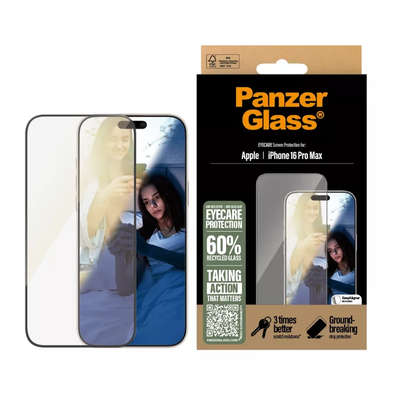 PanzerGlass ® EyeCARE™ ekrano apsauga iPhone 16 Pro Max | Itin platus pritaikymas