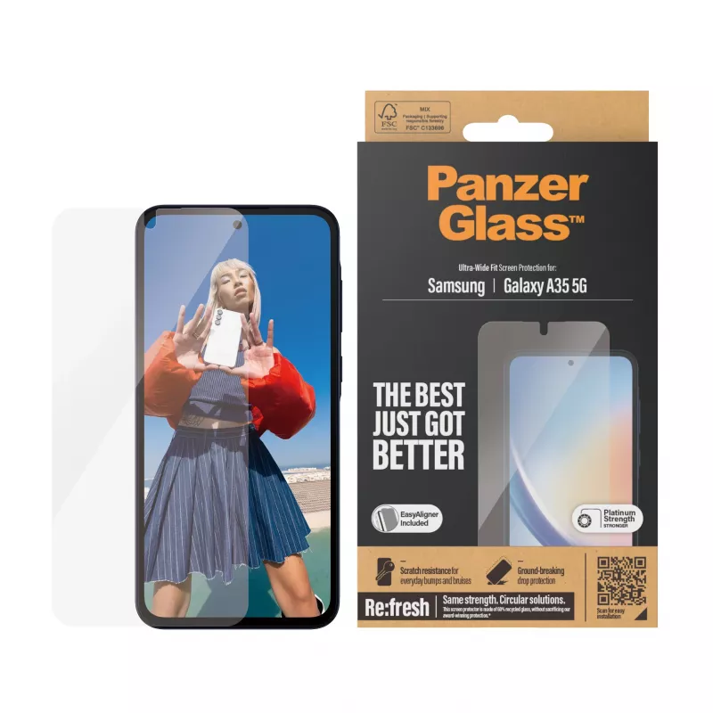 PanzerGlass® ekrano apsauga Samsung Galaxy A35 5G | Itin platus pritaikymas su EasyAligner