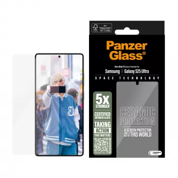 PanzerGlass ® Keraminis ekrano apsauginis stiklas Samsung Galaxy S25 Ultra | Itin platus pritaikymas su EasyAligner