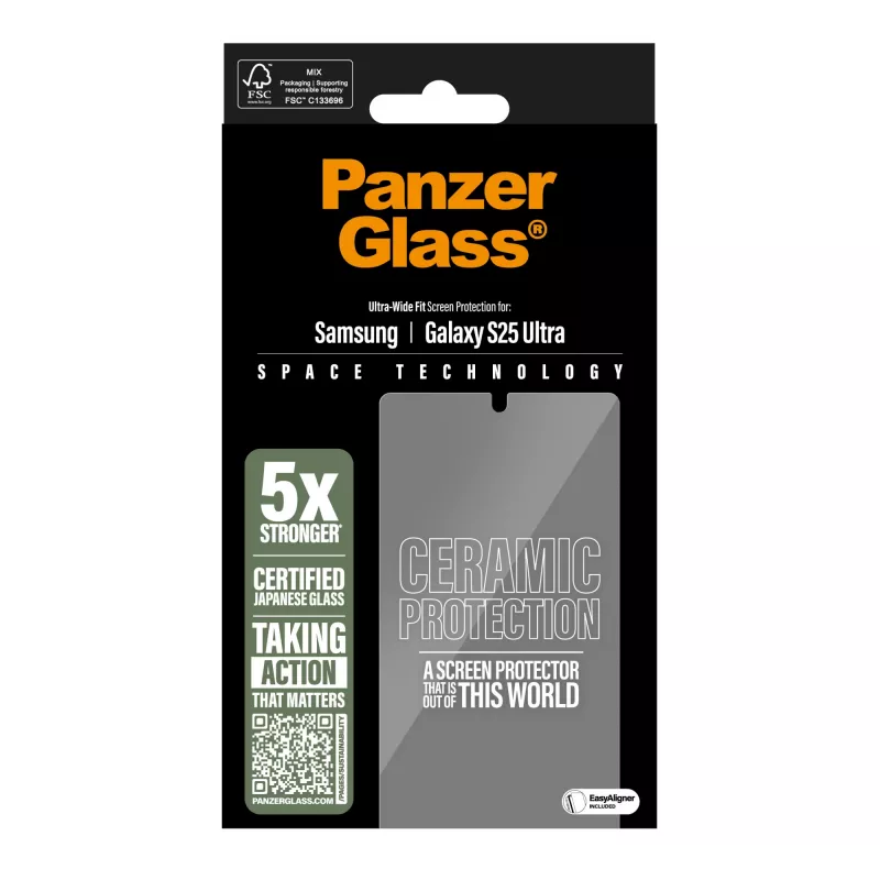 PanzerGlass ® Keraminis ekrano apsauginis stiklas Samsung Galaxy S25 Ultra | Itin platus pritaikymas su EasyAligner