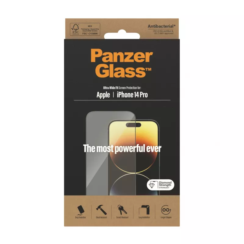 Ekrano apsauga PanzerGlass Apple iPhone 14 Pro itin platus pritaikymas, atspari įbrėžimams ir smūgiams