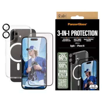 „3-in-1“ apsaugos rinkinys „PanzerGlass“, skirtas „iPhone '24“ 6,1 colio