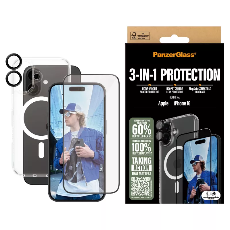 „3-in-1“ apsaugos rinkinys „PanzerGlass“, skirtas „iPhone '24“ 6,1 colio