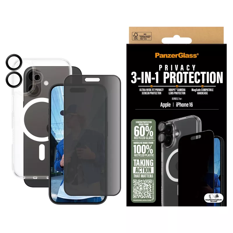 “PanzerGlass” 3-in-1 privatumo apsaugos rinkinys “iPhone '24” 6,1