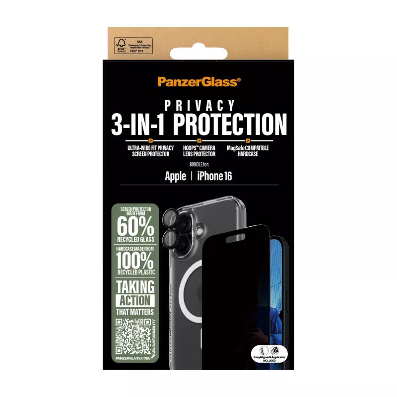 “PanzerGlass” 3-in-1 privatumo apsaugos rinkinys “iPhone '24” 6,1