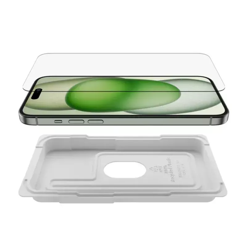 Ekrano apsauga Belkin ScreenForce, skirta iPhone 15 Plus, smūgiams ir įbrėžimams atsparus grūdintas stiklas