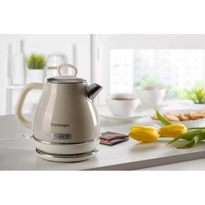 Ariete 2868 Vintage 1 L dizaino elektrinis virdulys iš nerūdijančio plieno užpilams, arbatai ir žolelių gėrimams, automatinio išsijungimo sistema, ergonomiška rankena, 1 litras, 1600 W, šviesiai smėlio spalvos