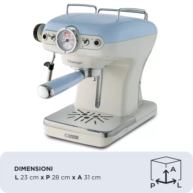 Ariete 1389 Vintage Espresso kavos aparatas - Espreso kavos aparatas maltai kavai arba ESE kapsulėms, pastelinės mėlynos spalvos