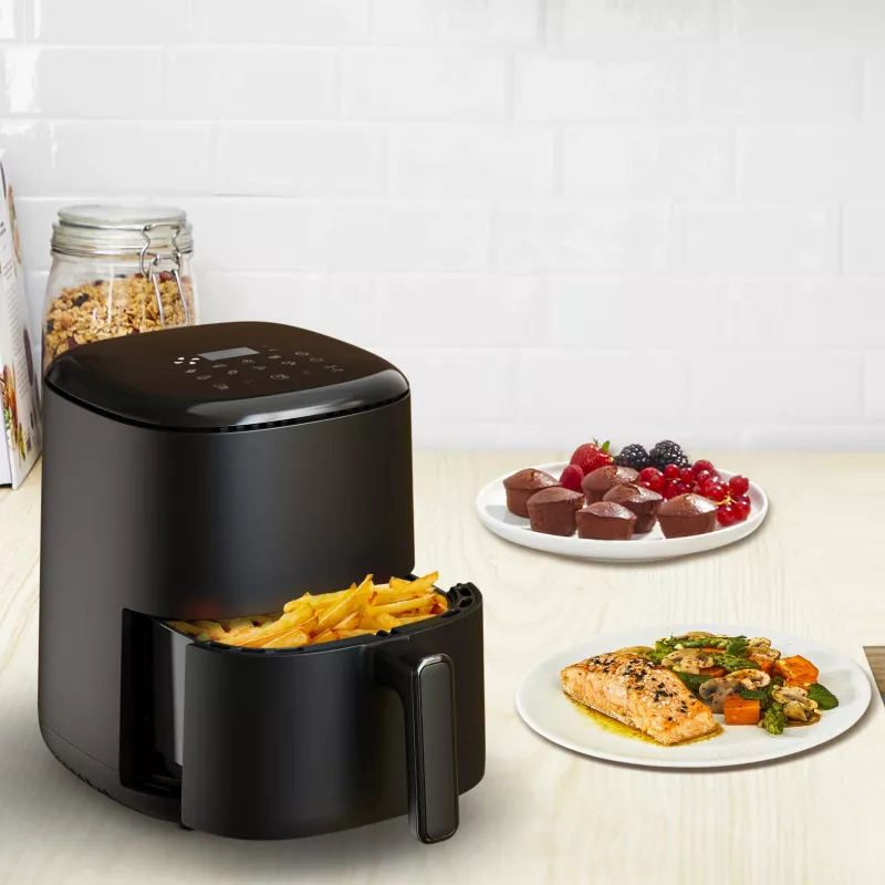 Karšto oro gruzdintuvas Tefal Easy Fry EY145810 — 3 L talpa, 1300 W, liečiamasis valdymas, LCD ekranas, juodas