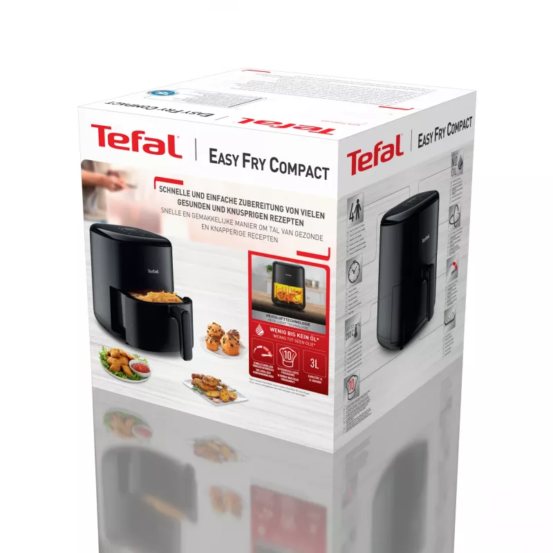 Karšto oro gruzdintuvas Tefal Easy Fry EY145810 — 3 L talpa, 1300 W, liečiamasis valdymas, LCD ekranas, juodas