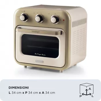 Ariete 4632 Oro gruzdintuvė ir orkaitė Vintage, 1400W, 2in1, Talpa 16L, Priedai, Laikmatis 60 min., Dvigubas stiklas, Smėlio spalvos