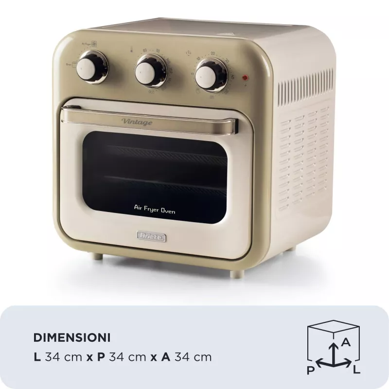 Ariete 4632 Oro gruzdintuvė ir orkaitė Vintage, 1400W, 2in1, Talpa 16L, Priedai, Laikmatis 60 min., Dvigubas stiklas, Smėlio spalvos