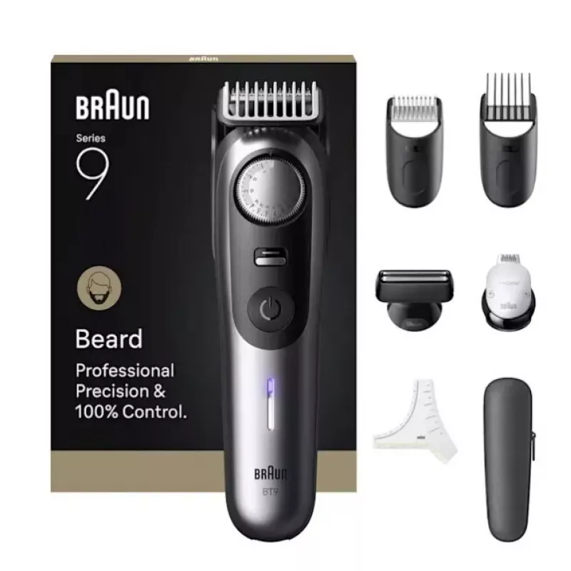 Braun BeardTrimmer 9 BT9520 barzdaskutė Baterija 52 2 cm Drėgnas ir sausas Juoda, Pilka